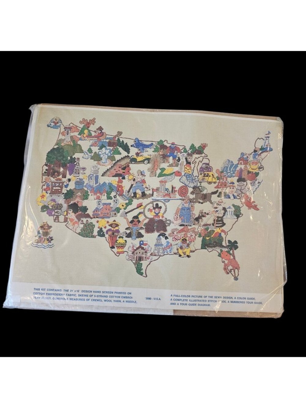 VTG Paragon Stitchery U.S.A. Map‎ Crewel Kit #3000 Whimsical 1970s NEW 21 X 15"